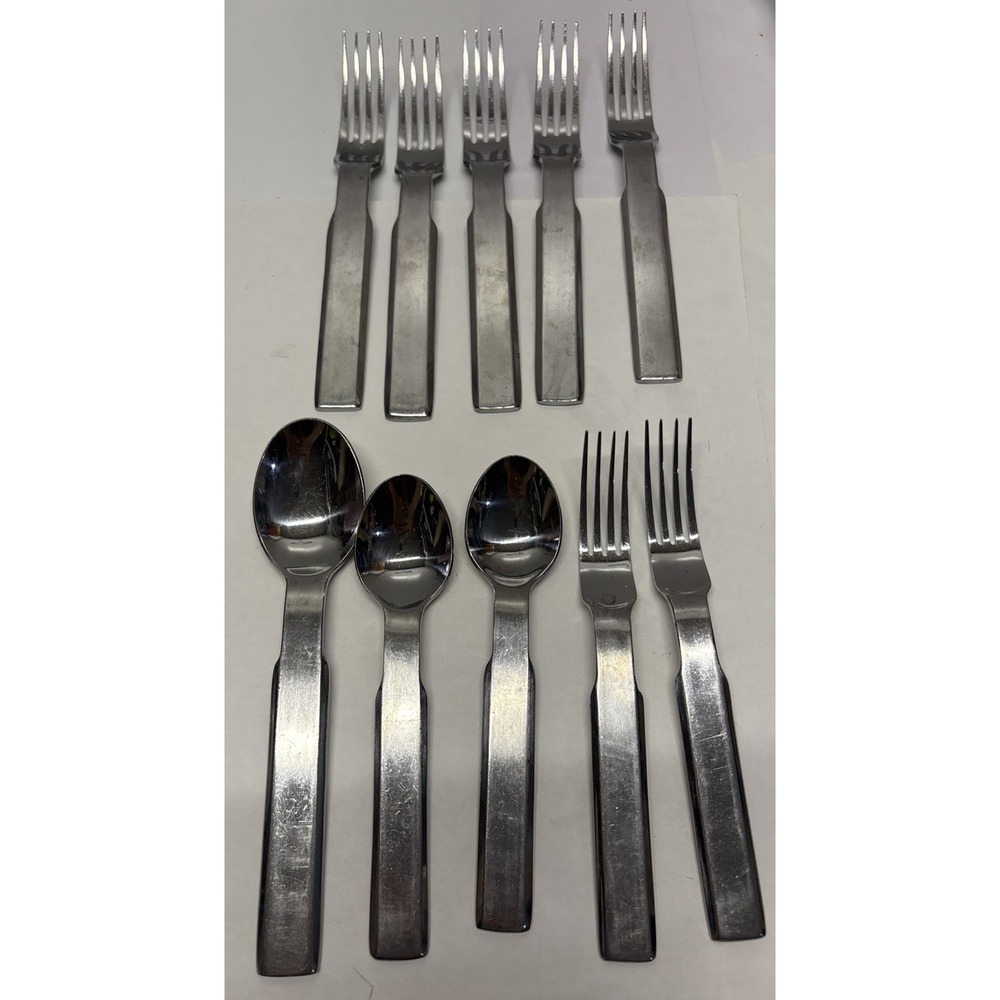 70s mod vintage stainless Forks Spoons heavy square cubist shape Stanley Roberts